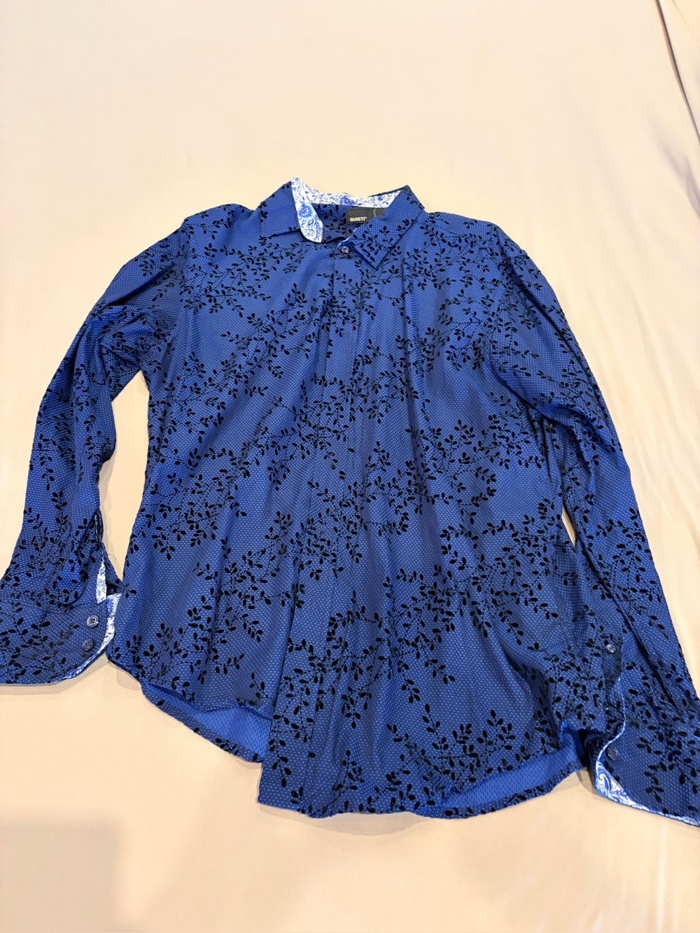 QUIETI Men’s Button-Up Shirt – Blue Floral Pattern – Size Large